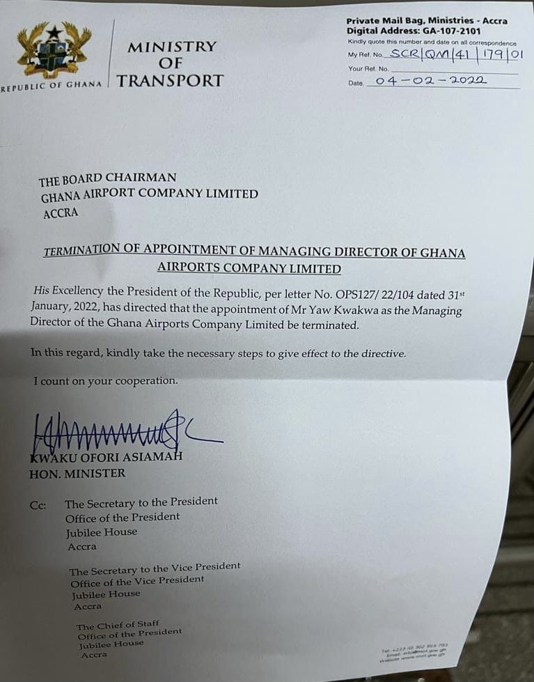 Akufo-Addo Terminates Appointment Of Ghana Airports MD, Yaw Kwakwa