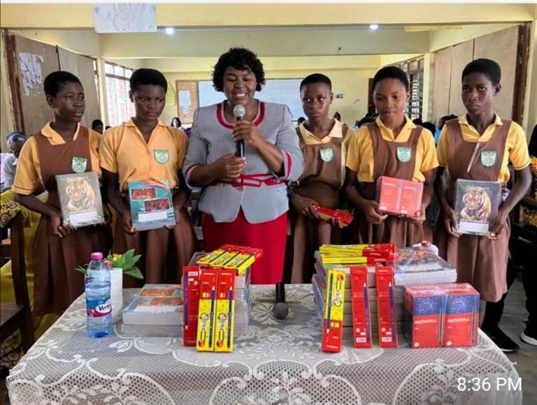 Dr Violet Makuku presents educational materials to three basic schools in Accra