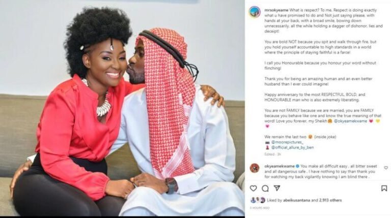 Okyeame Kwame pens down romantic message to wife on 14th marriage anniversary