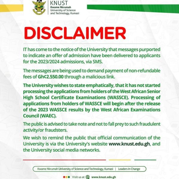 KNUST debunks fake admissions payment link