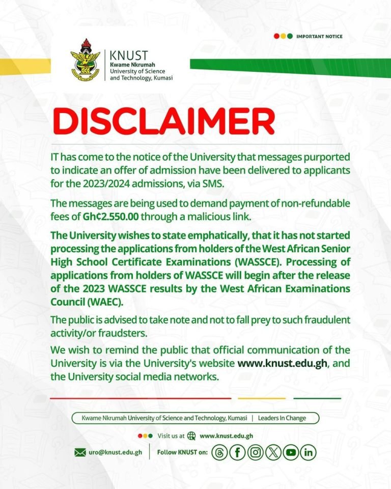 KNUST debunks fake admissions payment link