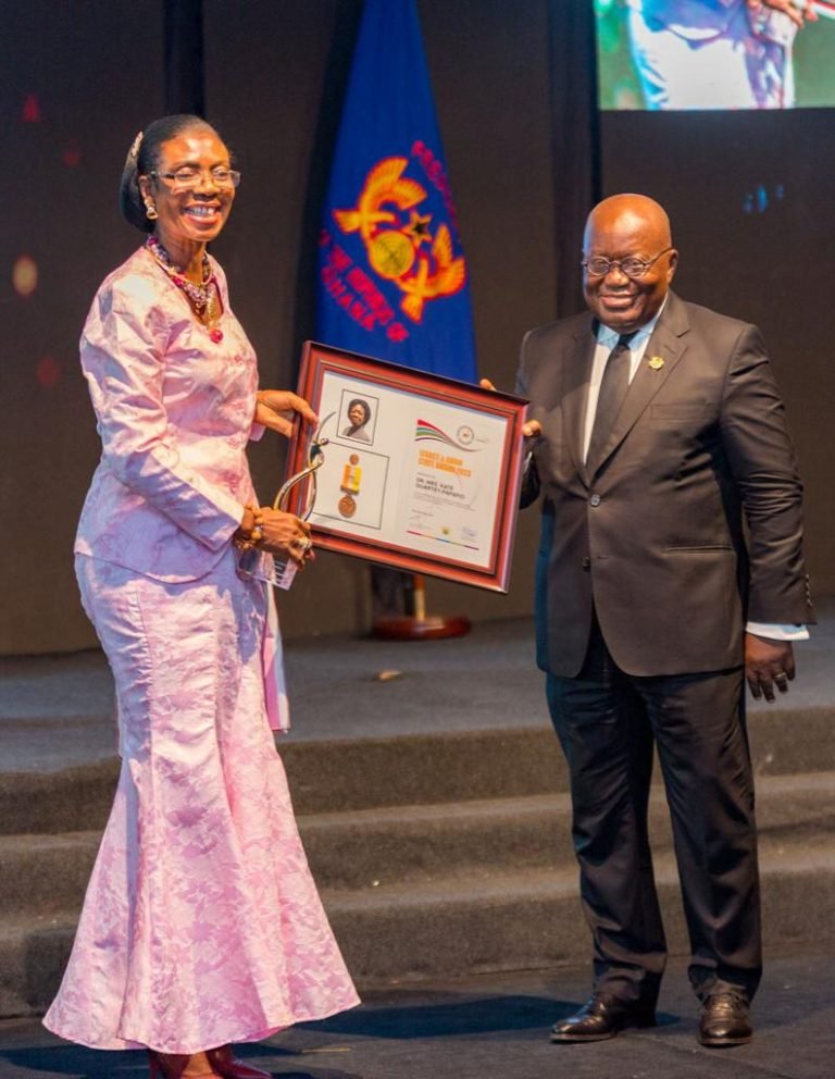 President Akufo-Addo recognizes Dr. Mrs. Kate Quartey-Papafio for outstanding leadership and business acumen