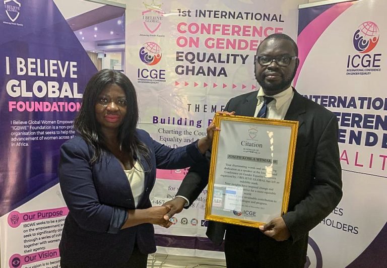 Joseph Wemakor awarded by I BELIEVE GLOBAL for commitment to promoting gender equality