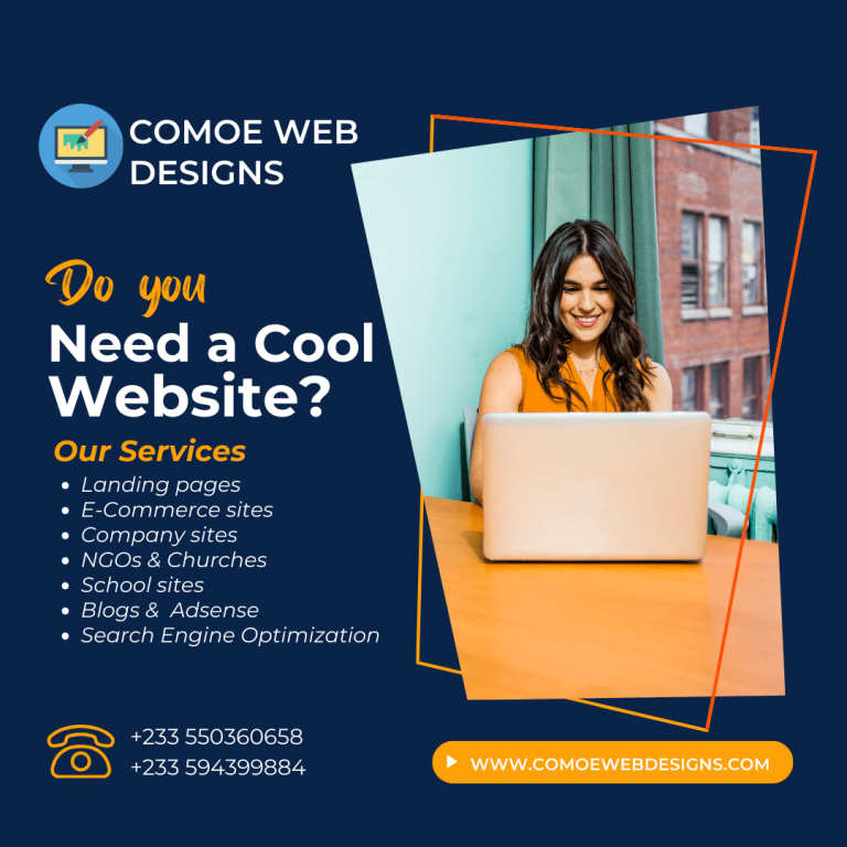 Get Quality Websites Design Services for Businesses, Schools, NGOs, Blogs with Adsense from Comoe Web Designs