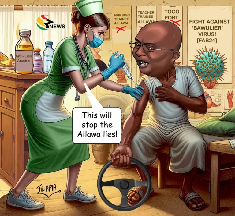 Check out Tilapia’s satirical cartoon on Dr. Bawumia titled “The Allawa lies” and why TV3 apologized.