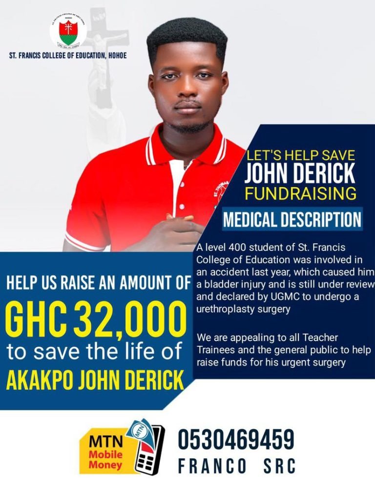 Teacher trainee John Derick, needs GHS32,000 for a critical medical care after life threatening accident